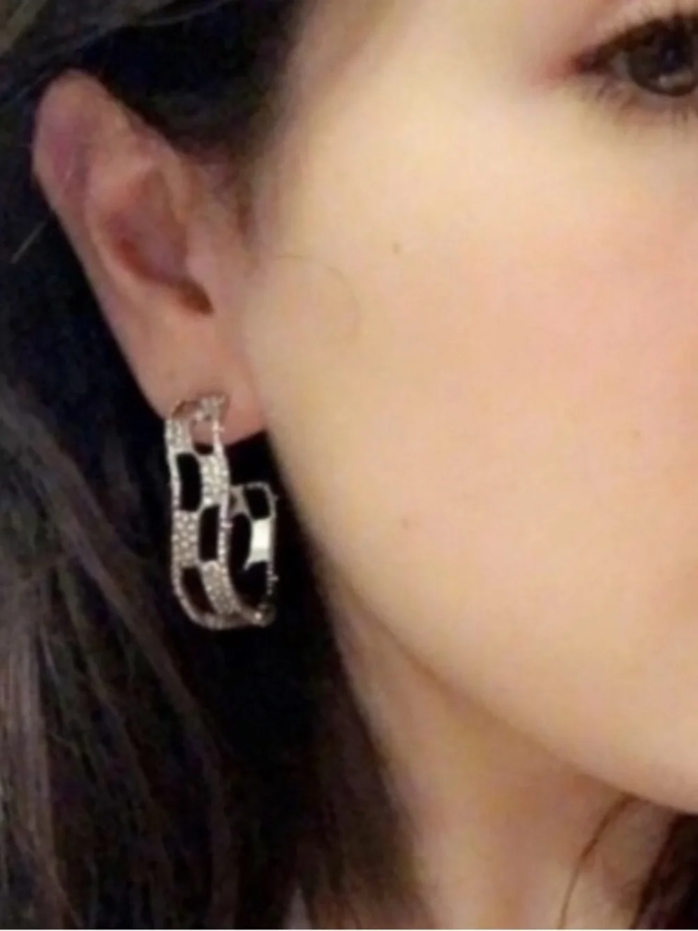 ALEXIS BITTAR • Silver Crystal Georgian Checkerboard Wavy Hoop Earrings